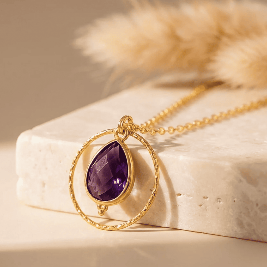 Amethyst Circle Pendant Necklace-Necklaces-Yiyae-Yiyae