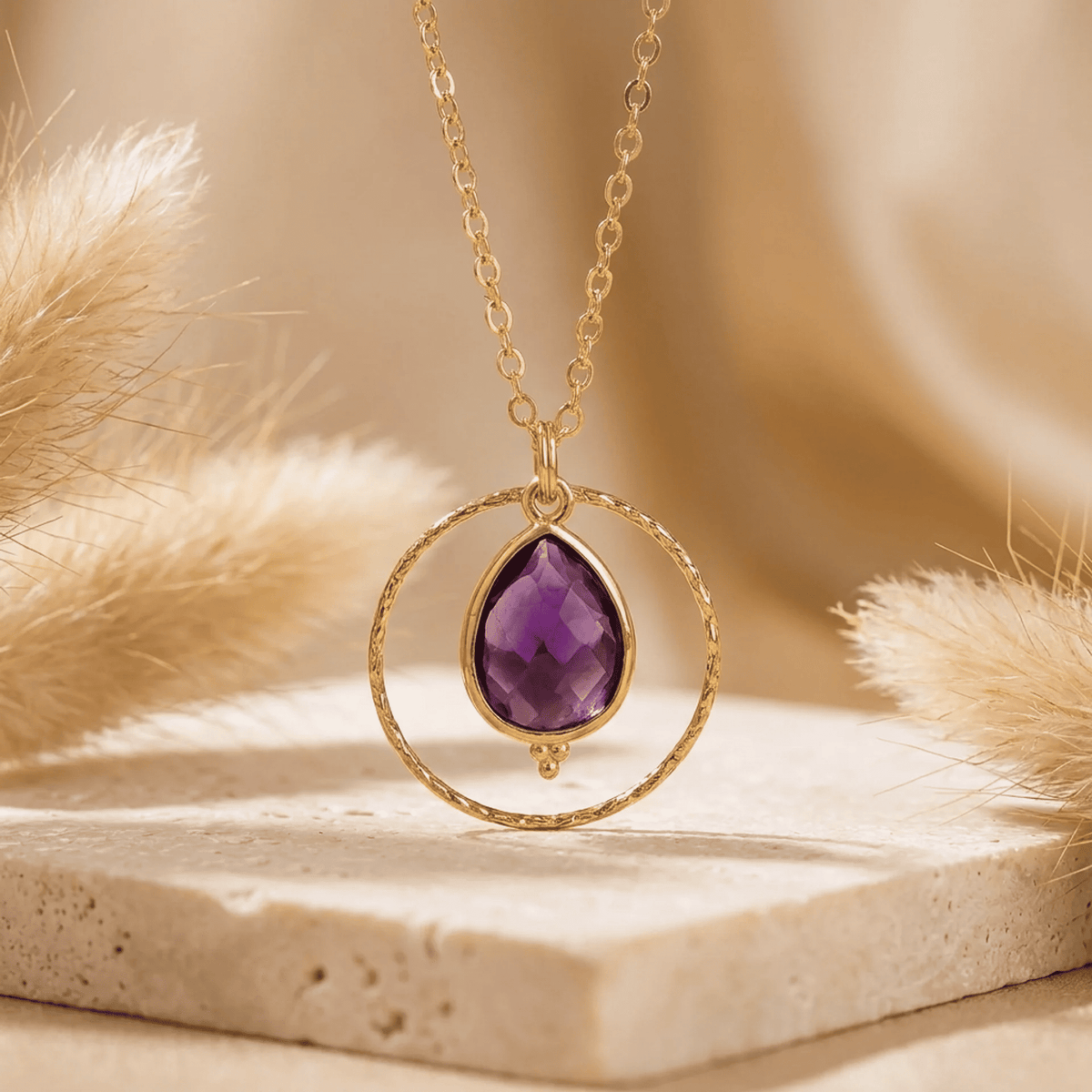 Amethyst Circle Pendant Necklace-Necklaces-Yiyae-Yiyae