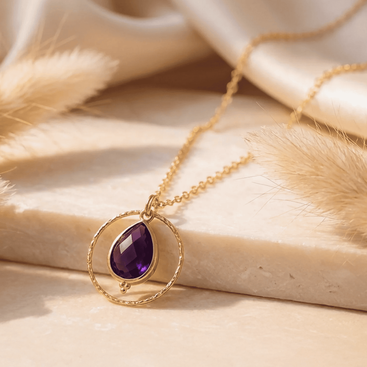 Amethyst Circle Pendant Necklace-Necklaces-Yiyae-Yiyae