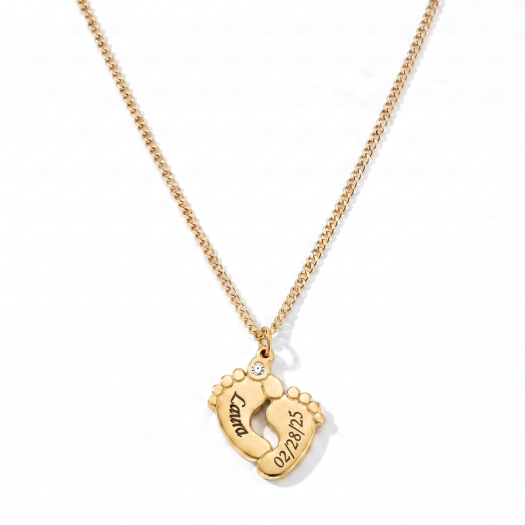 Baby Feet Name Necklace-Necklaces-Yiyae-Yiyae