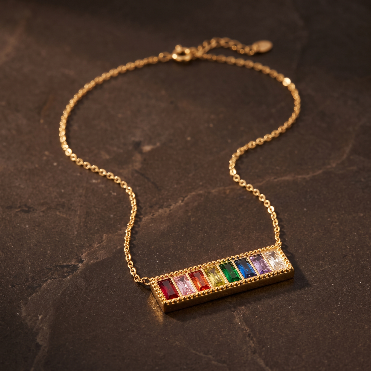 Baguette Birthstone Necklace-Necklaces-Yiyae-Yiyae