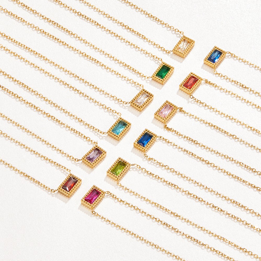 Baguette Birthstone Necklace-Necklaces-Yiyae-Yiyae