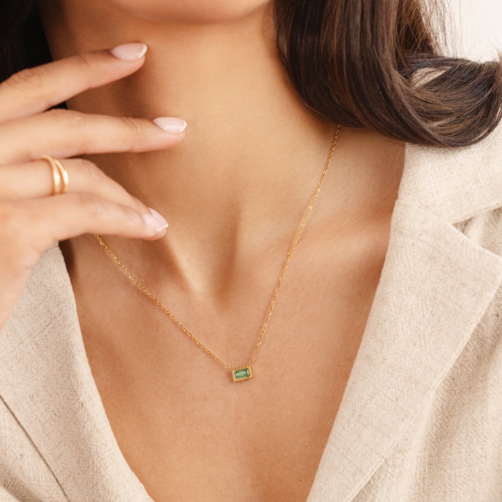 Baguette Birthstone Necklace-Necklaces-Yiyae-Yiyae