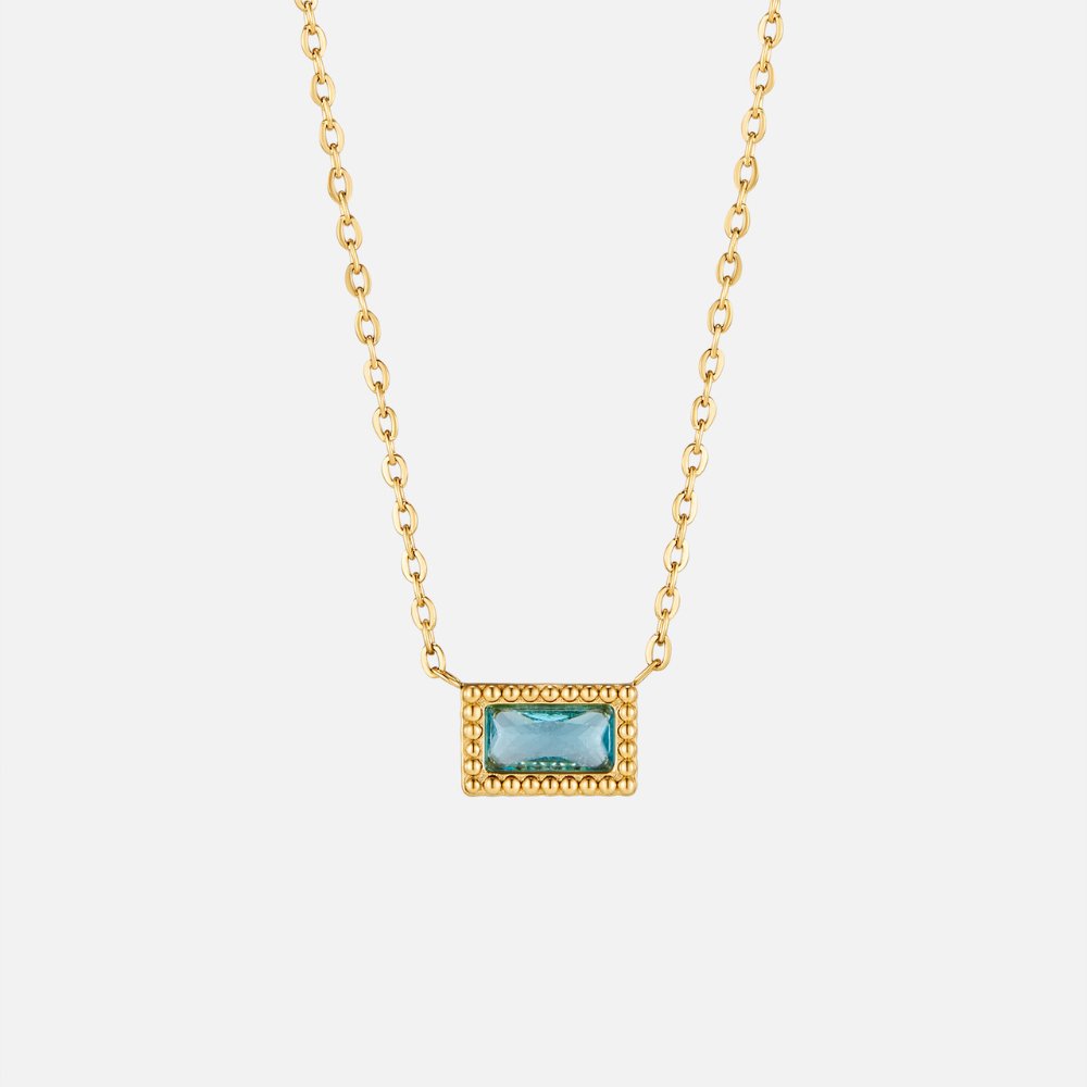 Baguette Birthstone Necklace-Necklaces-Yiyae-March-Yiyae
