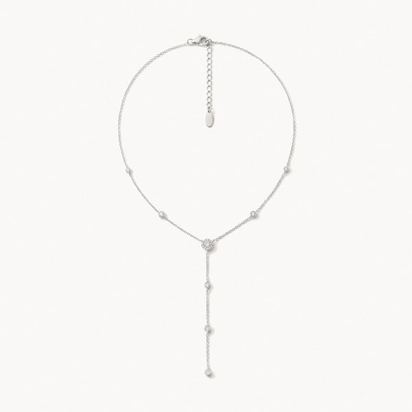 Beaded Lariat Necklace — Silver