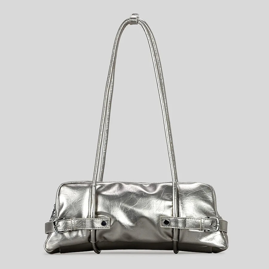 Belt Detail Shoulder Bag-Bags-Yiyae-Silver-Yiyae