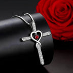 Birthstone Heart Cross Necklace-Necklaces-Yiyae-Yiyae
