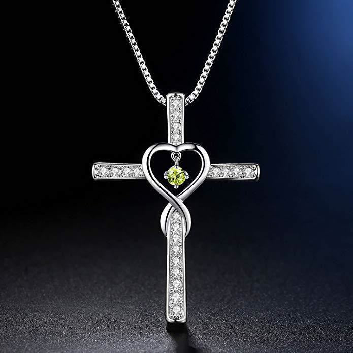 Birthstone Heart Cross Necklace-Necklaces-Yiyae-August-Yiyae