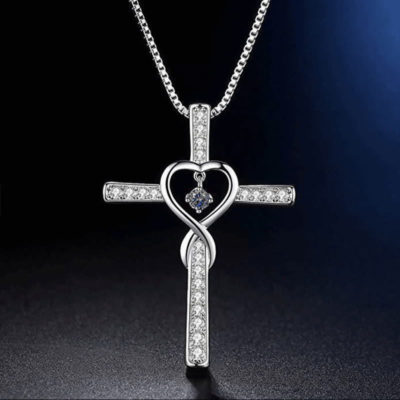 Birthstone Heart Cross Necklace-Necklaces-Yiyae-December-Yiyae