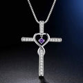 Birthstone Heart Cross Necklace-Necklaces-Yiyae-February-Yiyae