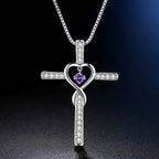 Birthstone Heart Cross Necklace-Necklaces-Yiyae-February-Yiyae