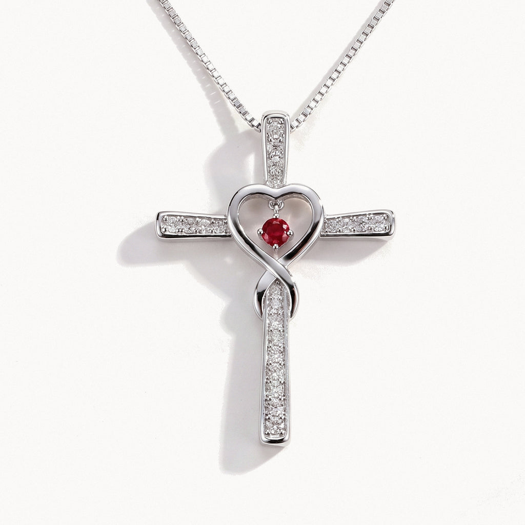 Birthstone Heart Cross Necklace-Necklaces-Yiyae-January-Yiyae
