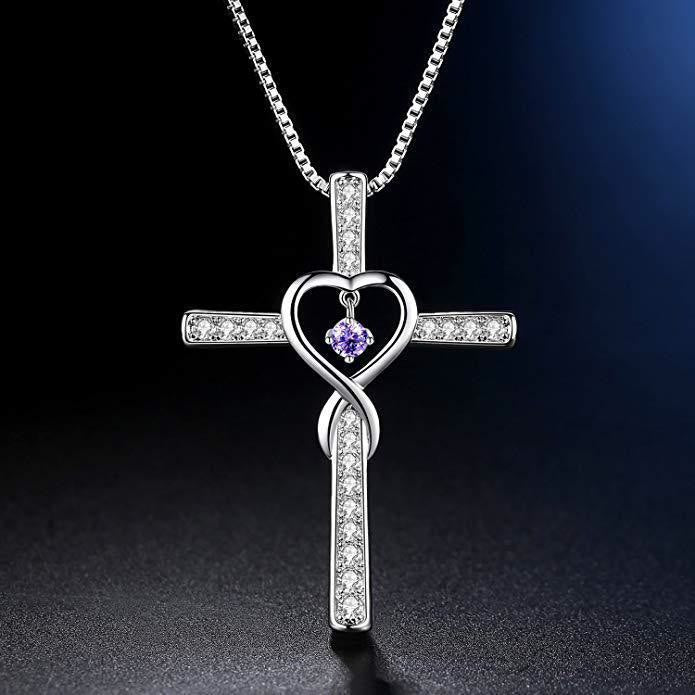 Birthstone Heart Cross Necklace-Necklaces-Yiyae-June-Yiyae
