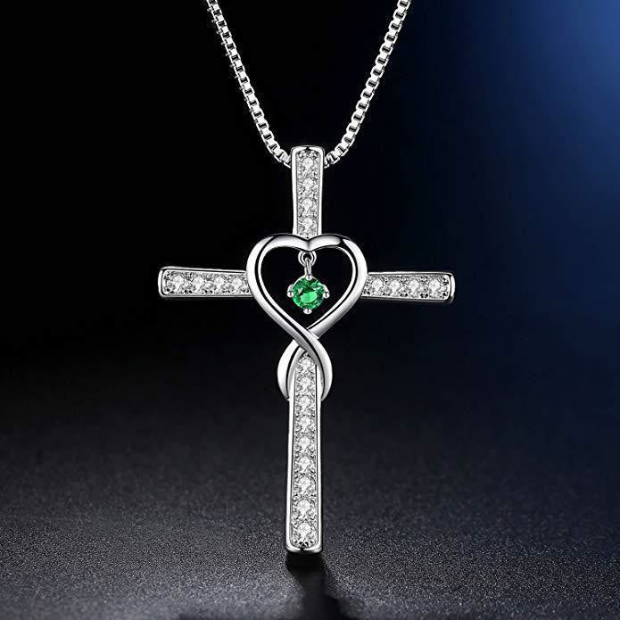 Birthstone Heart Cross Necklace-Necklaces-Yiyae-May-Yiyae