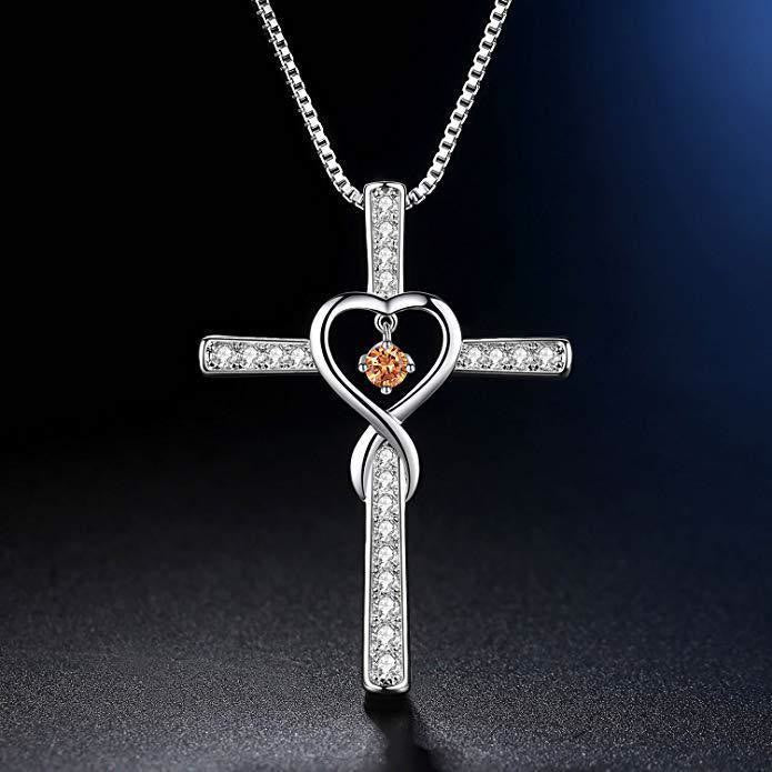 Birthstone Heart Cross Necklace-Necklaces-Yiyae-November-Yiyae