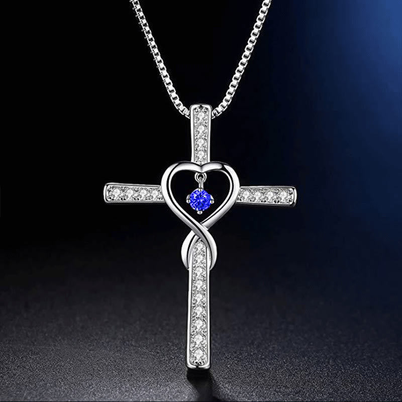 Birthstone Heart Cross Necklace-Necklaces-Yiyae-September-Yiyae