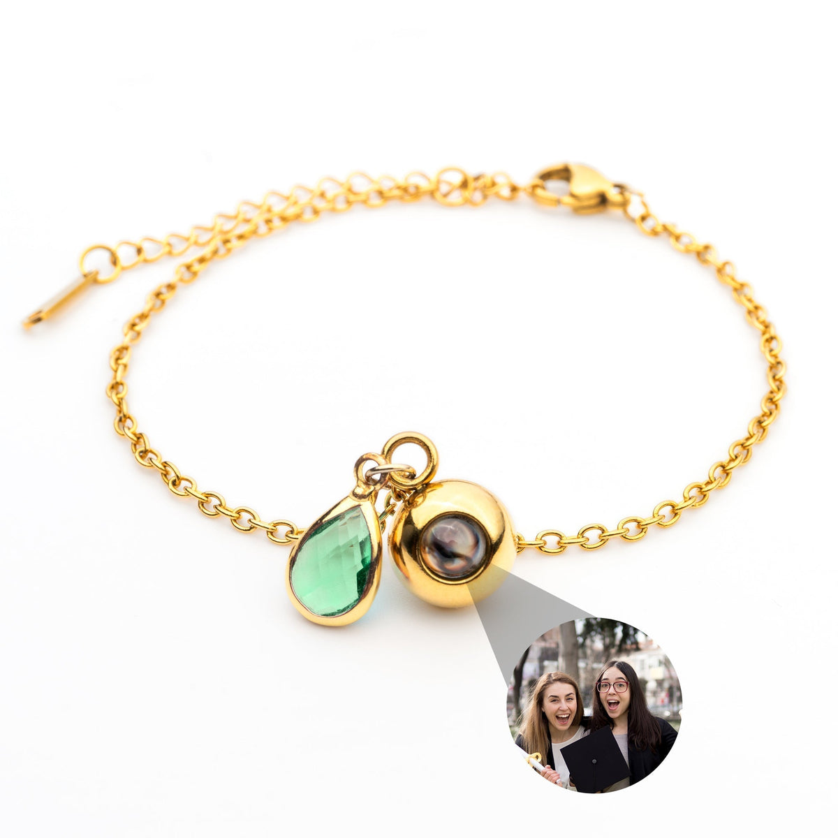 Birthstone Photo Bracelet-Bracelets-Yiyae-Gold-August - Chrysolite-Yiyae