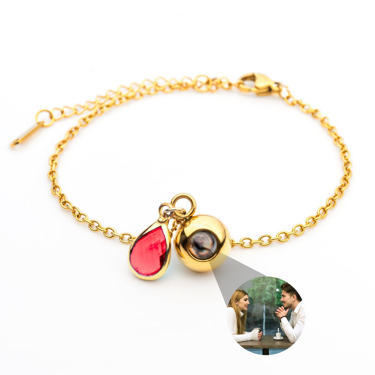 Birthstone Photo Bracelet-Bracelets-Yiyae-Gold-January - Garnet-Yiyae
