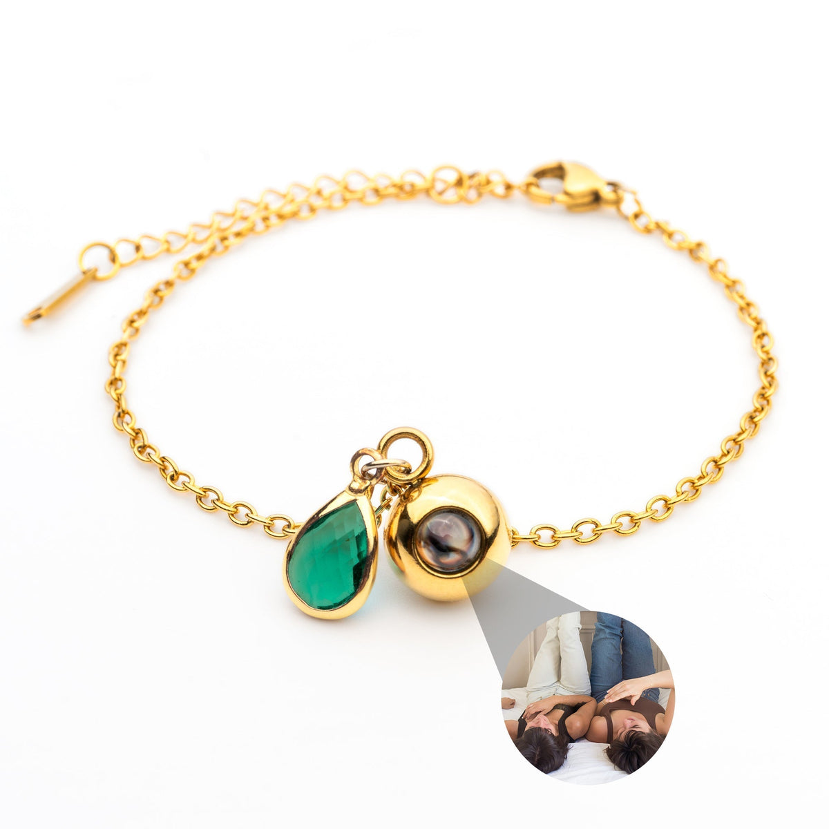 Birthstone Photo Bracelet-Bracelets-Yiyae-Gold-May - Emerald-Yiyae