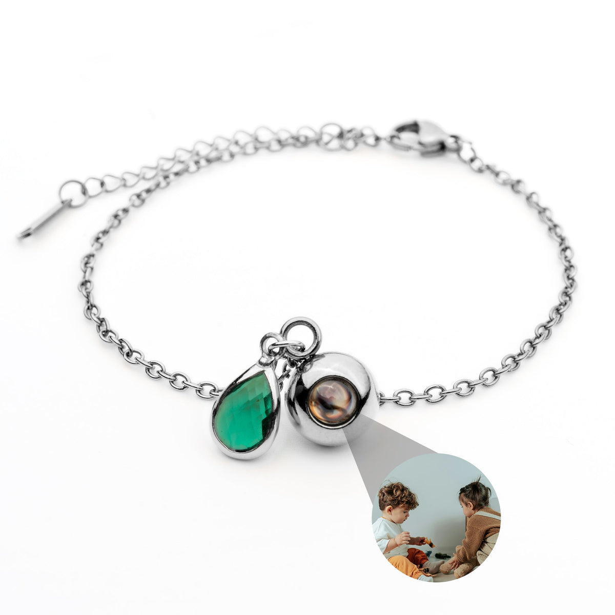 Birthstone Photo Bracelet-Bracelets-Yiyae-Silver-May - Emerald-Yiyae