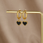 Black Agate Heart Hoops-Earrings-Yiyae-Yiyae