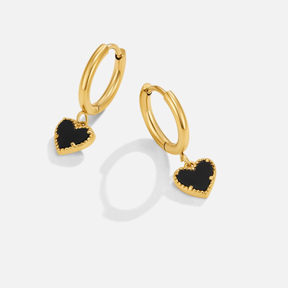 Black Agate Heart Hoops-Earrings-Yiyae-Yiyae