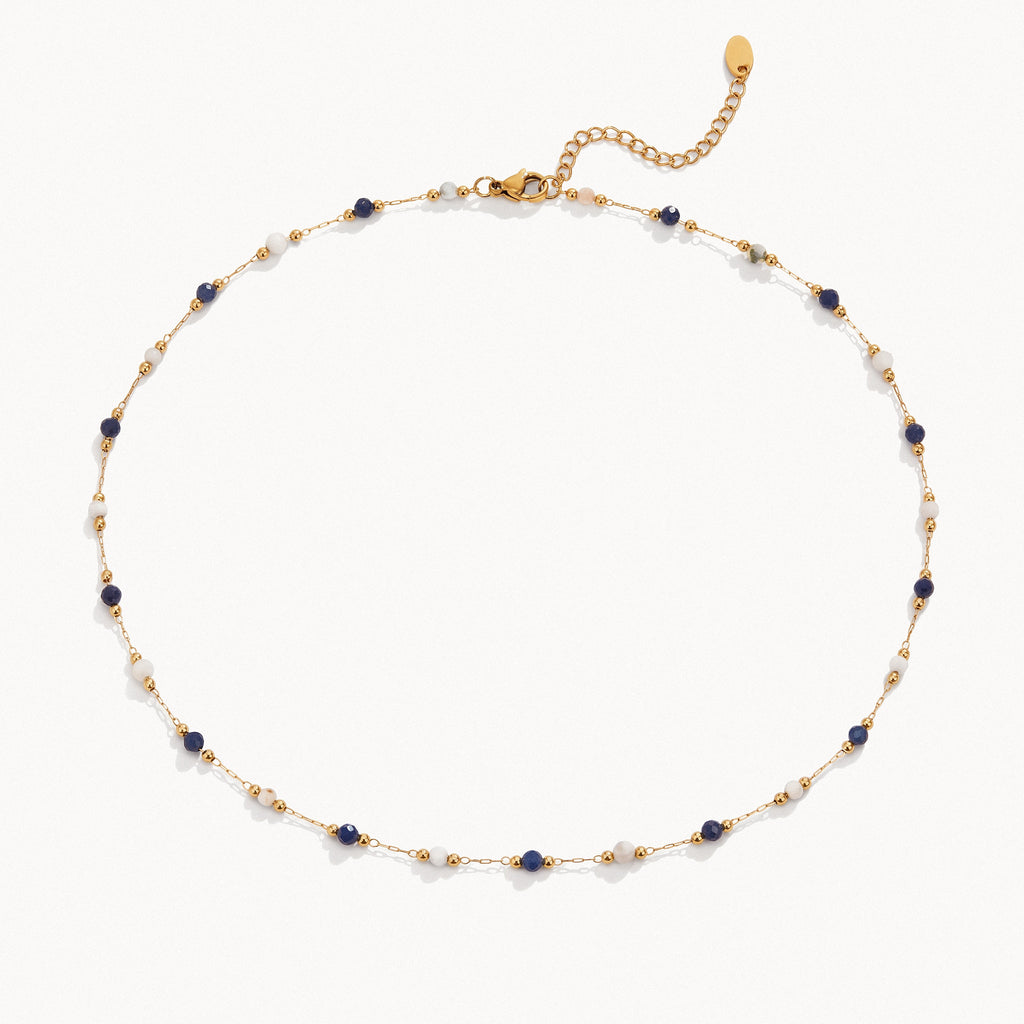 Black Bead Station Necklace-Necklaces-Yiyae-Gold-Yiyae
