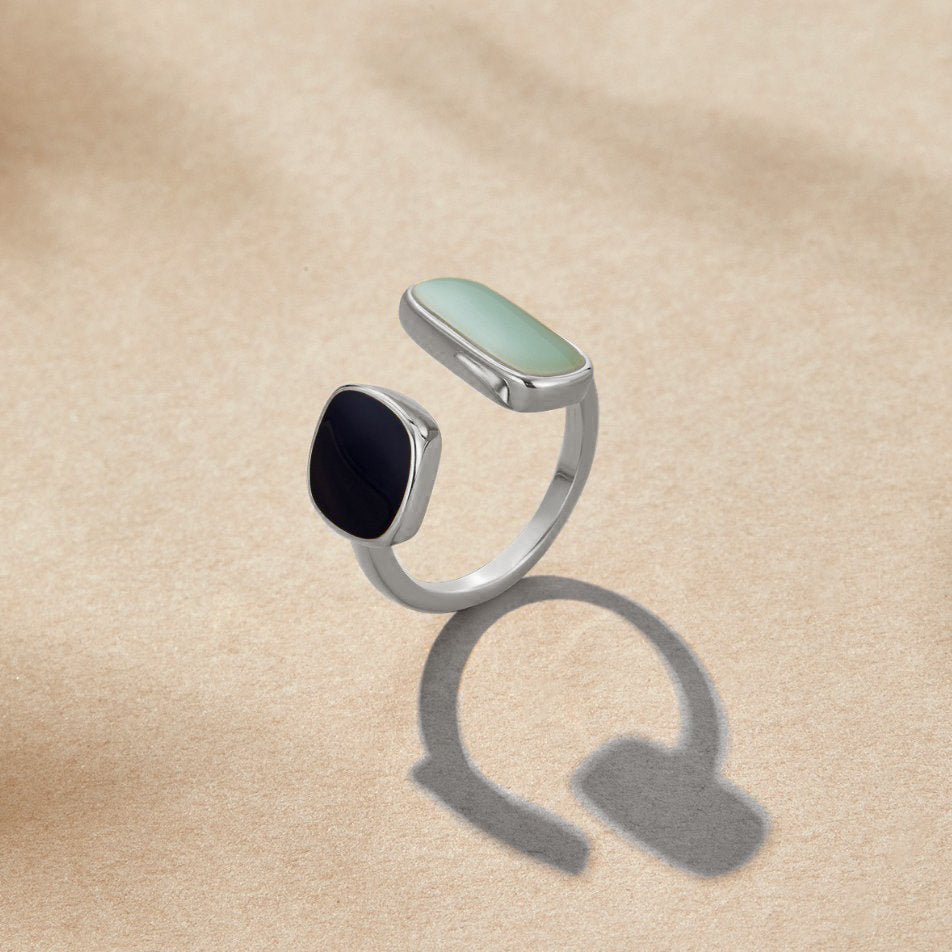 Blue Duo Silver-Tone Ring-Rings-Yiyae-Yiyae