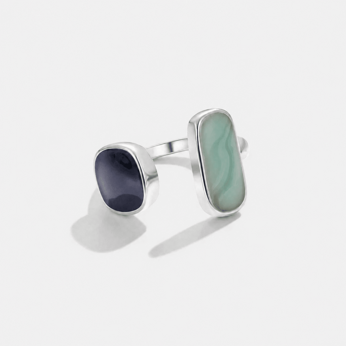 Blue Duo Silver-Tone Ring-Rings-Yiyae-Yiyae