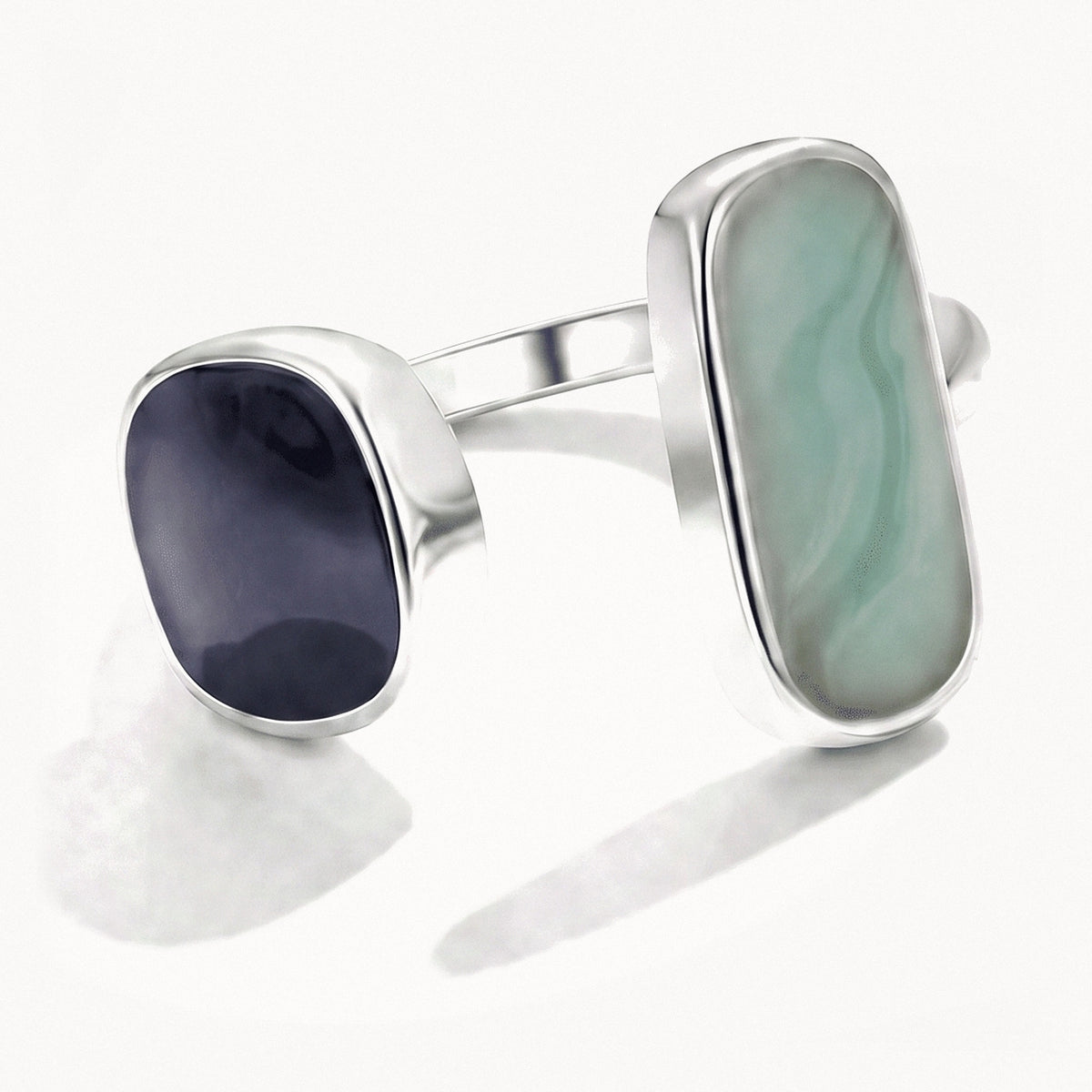 Blue Duo Silver-Tone Ring-Rings-Yiyae-US 5-7-Yiyae