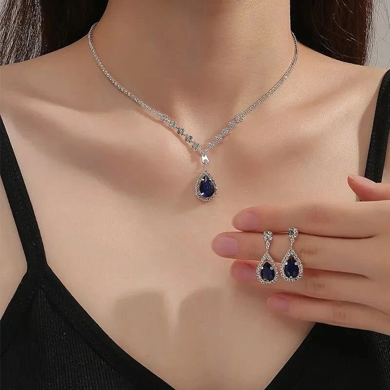 Blue Teardrop Jewelry Set-Jewelry Sets-Yiyae-Yiyae