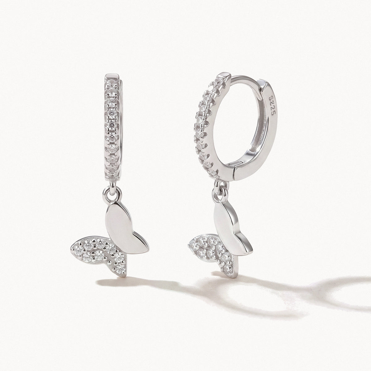 Butterfly Charm Hoops-Earrings-Yiyae-Platinum-Yiyae