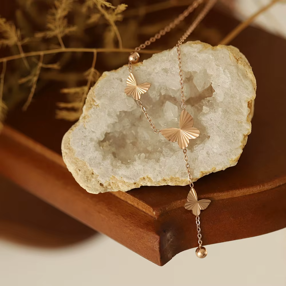 Butterfly Lariat Necklace-Necklaces-Yiyae-Rose gold-Yiyae