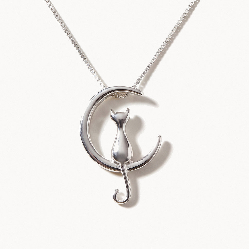 Cat & Moon Necklace-Necklaces-Yiyae-Silver-Yiyae