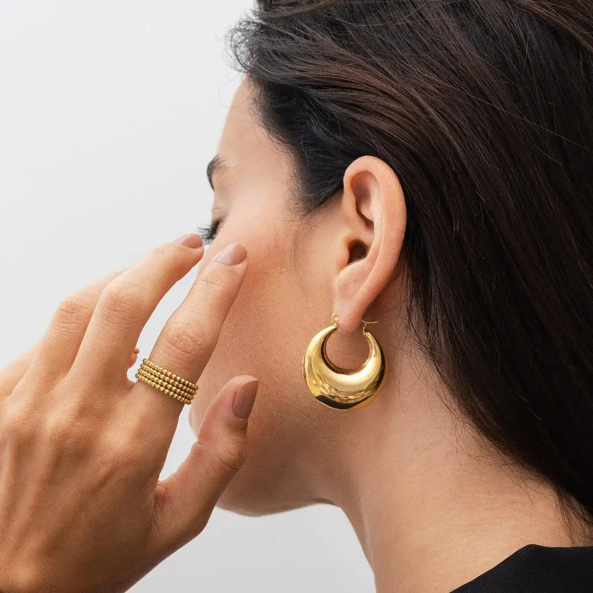 Chunky Crescent Hoops-Earrings-Yiyae-Yiyae