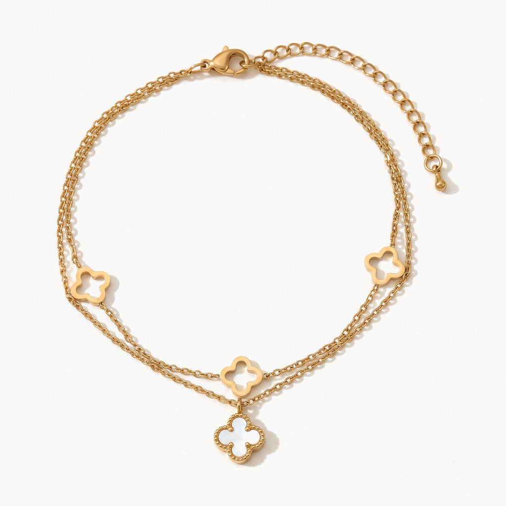Clover Charm Anklet-Anklets-Yiyae-Gold-White-Yiyae