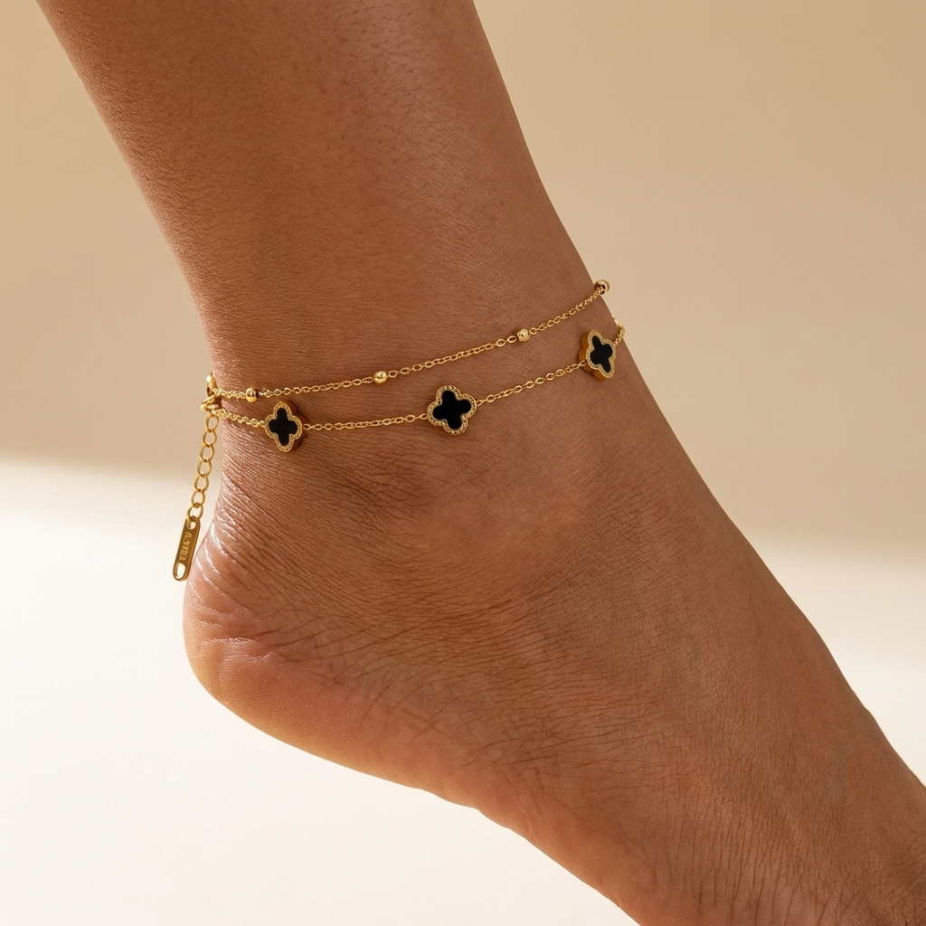 Clover Station Anklet-Anklets-Yiyae-Gold-Black-Yiyae