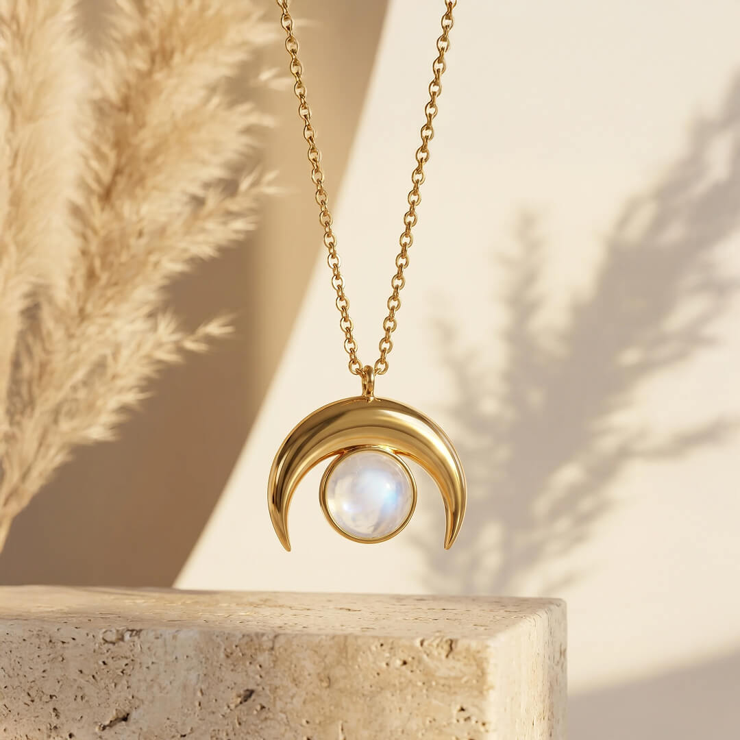 Crescent Moonstone Necklace-Necklaces-Yiyae-Yiyae