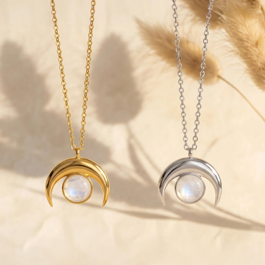 Crescent Moonstone Necklace-Necklaces-Yiyae-Yiyae