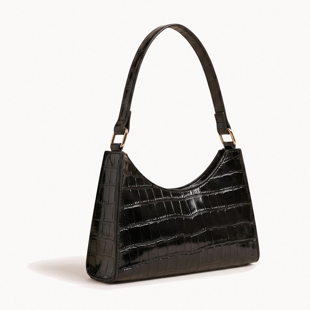 Croc-Effect Shoulder Bag-Bags-Yiyae-Black-Yiyae