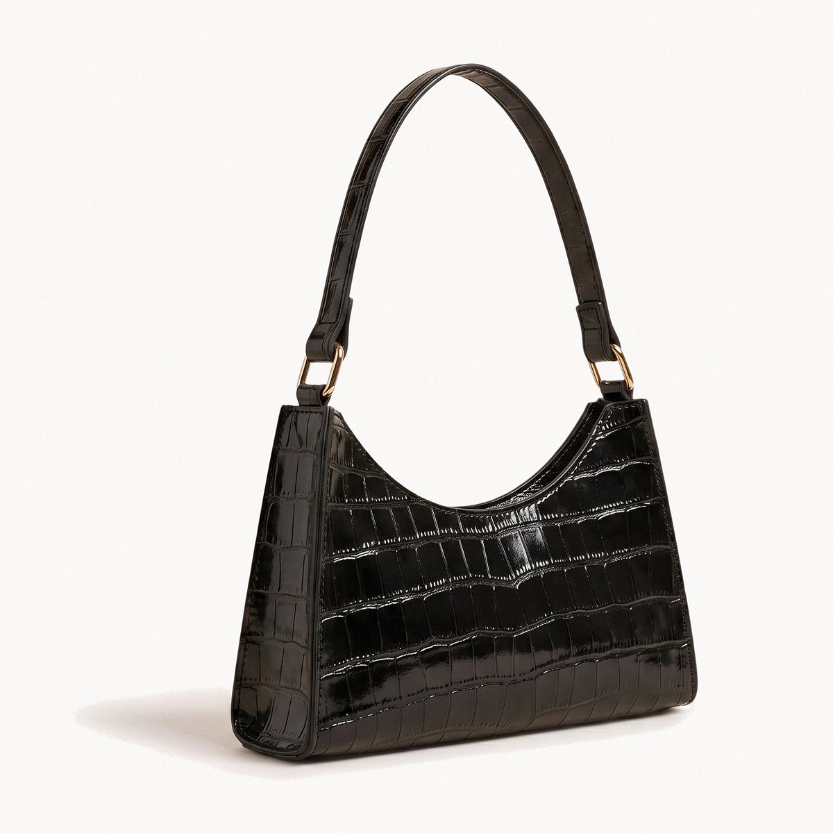 Croc-Effect Shoulder Bag-Bags-Yiyae-Black-Yiyae