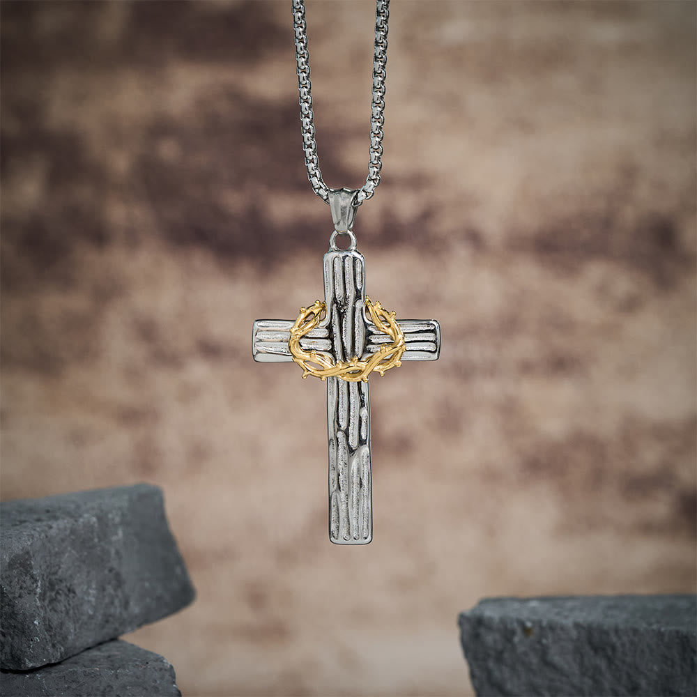 Crown of Thorns Cross Necklace-Necklaces-Yiyae-Yiyae