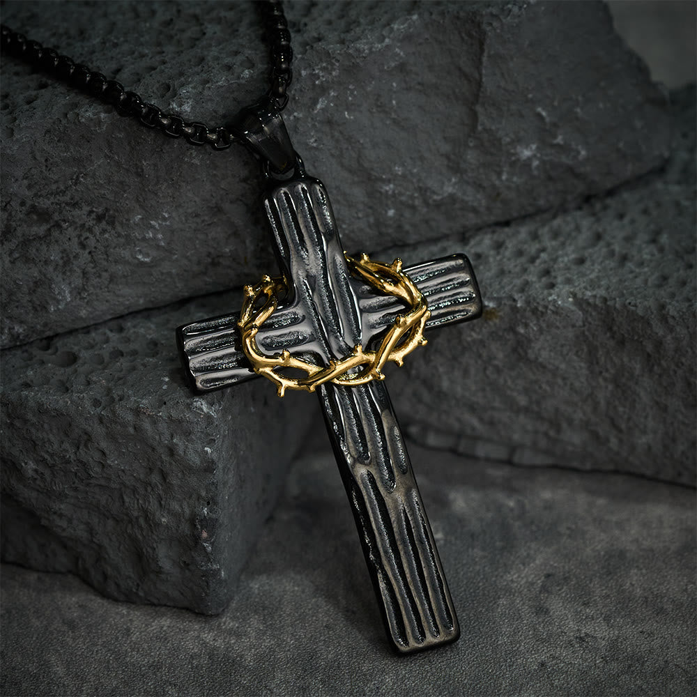 Crown of Thorns Cross Necklace-Necklaces-Yiyae-Yiyae