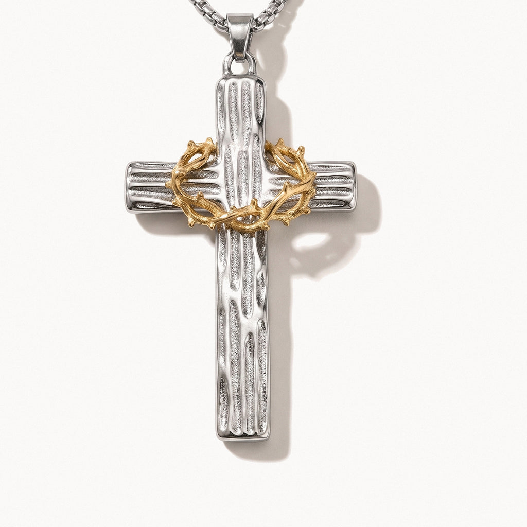 Crown of Thorns Cross Necklace-Necklaces-Yiyae-Silver Gold-Yiyae