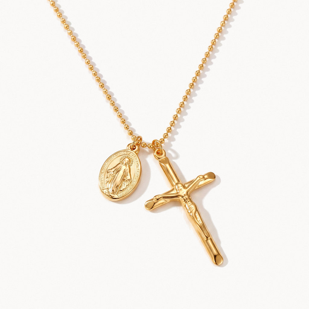 Crucifix & Medal Necklace-Necklaces-Yiyae-Golden-Yiyae