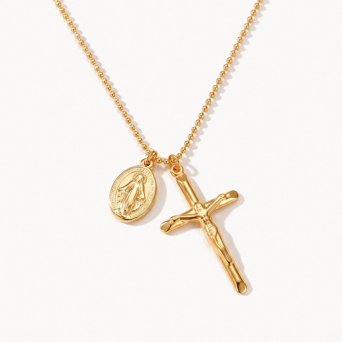 Crucifix & Medal Necklace-Necklaces-Yiyae-Golden-Yiyae