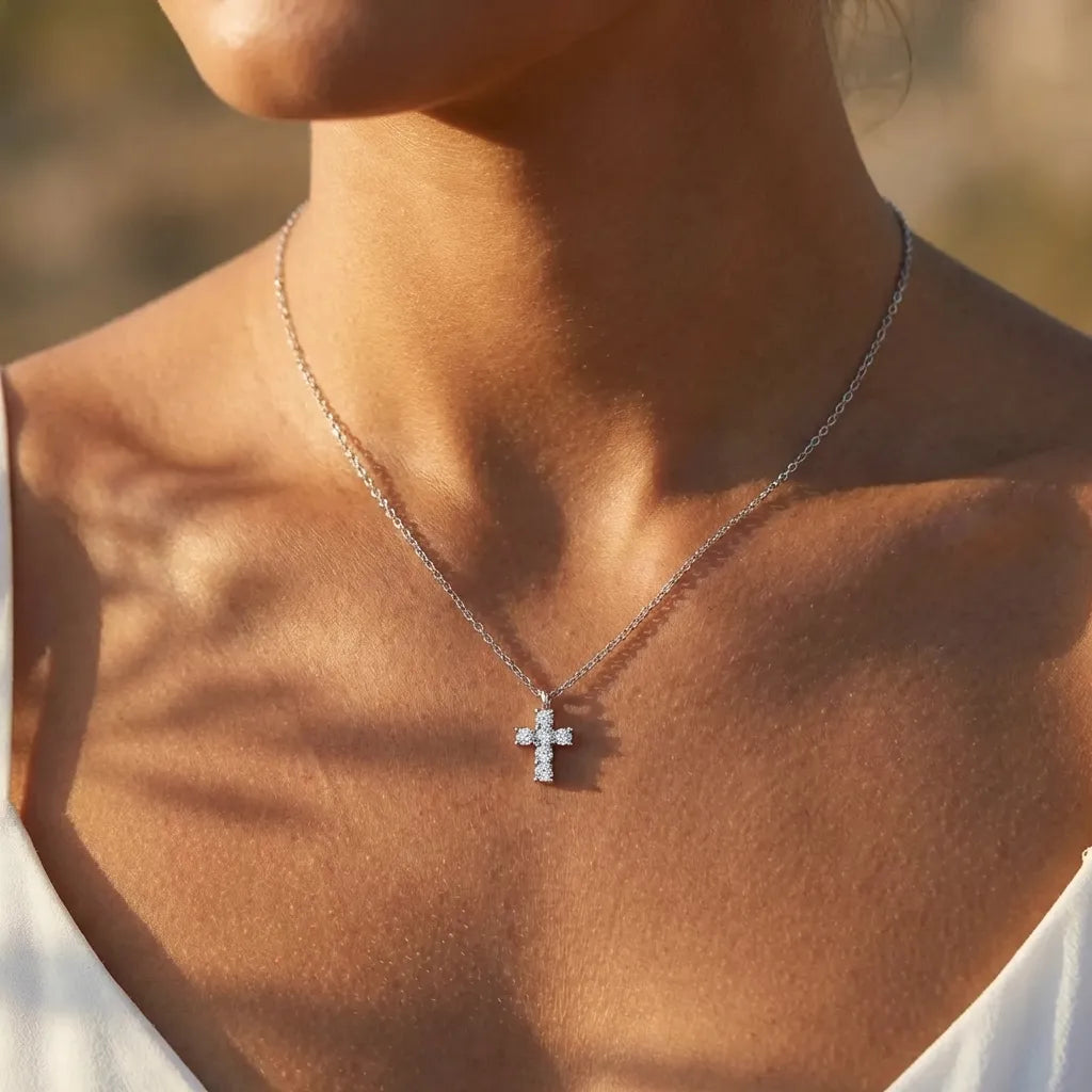 Crystal Cross Necklace-Necklaces-Yiyae-Yiyae