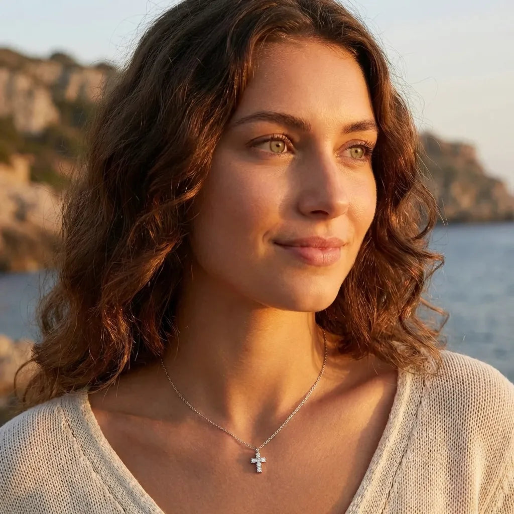 Crystal Cross Necklace-Necklaces-Yiyae-Yiyae