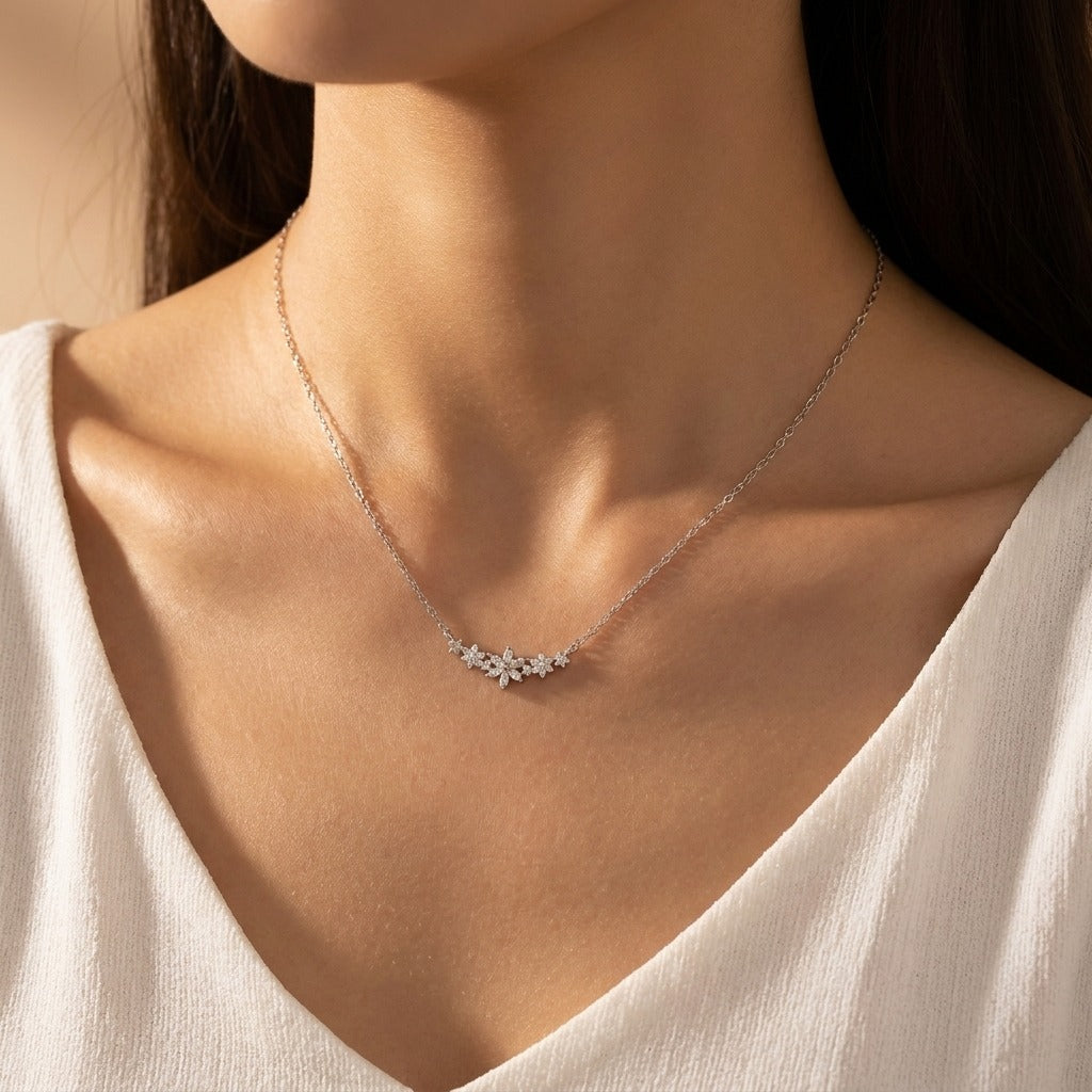 Crystal Flower Necklace-Necklaces-Yiyae-Yiyae