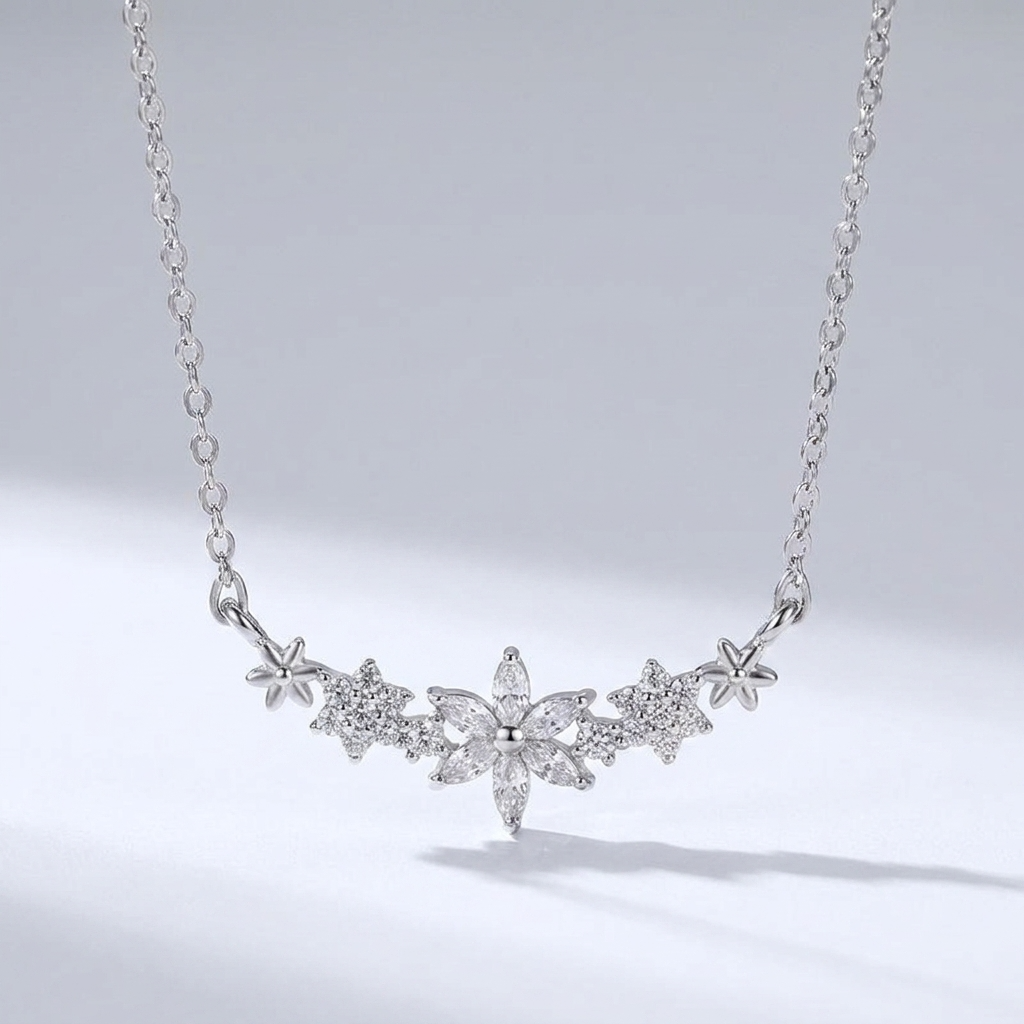 Crystal Flower Necklace-Necklaces-Yiyae-Yiyae